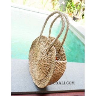 handmade circle straw handbag natural short handle